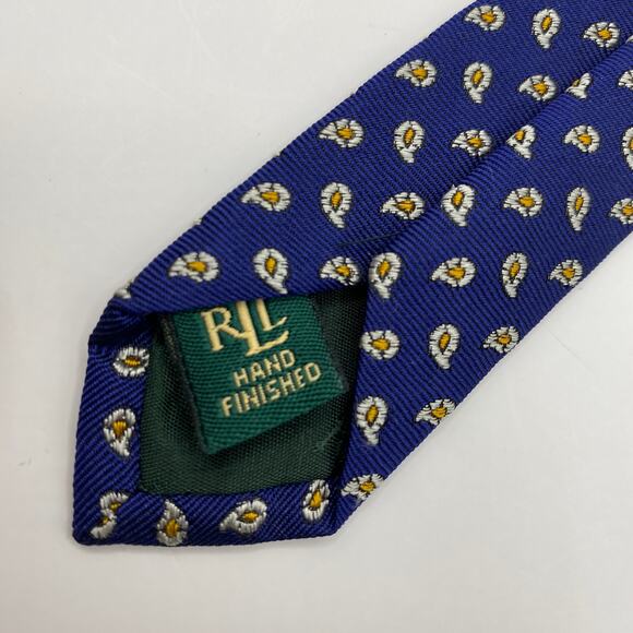 Vintage Lauren Ralph Lauren Men Silk Tie Necktie Navy Gold Paisley Made in USA - Picture 5 of 6